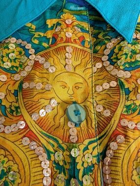 Diane Gilman Turquoise Multi‑Print Silk Button-Up